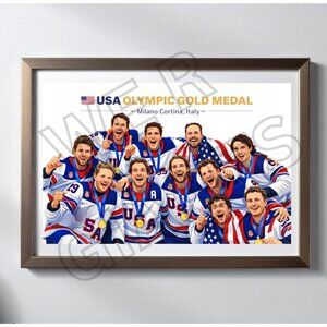 USA Olympic Gold Medal 2026 Milano Cortina Hockey Team Poster Print 17x11
